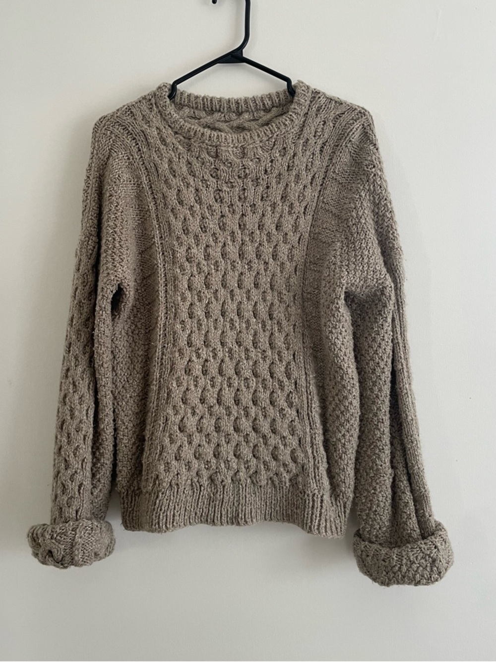 Cozy Cable Knit Crewneck Sweater - Taupe